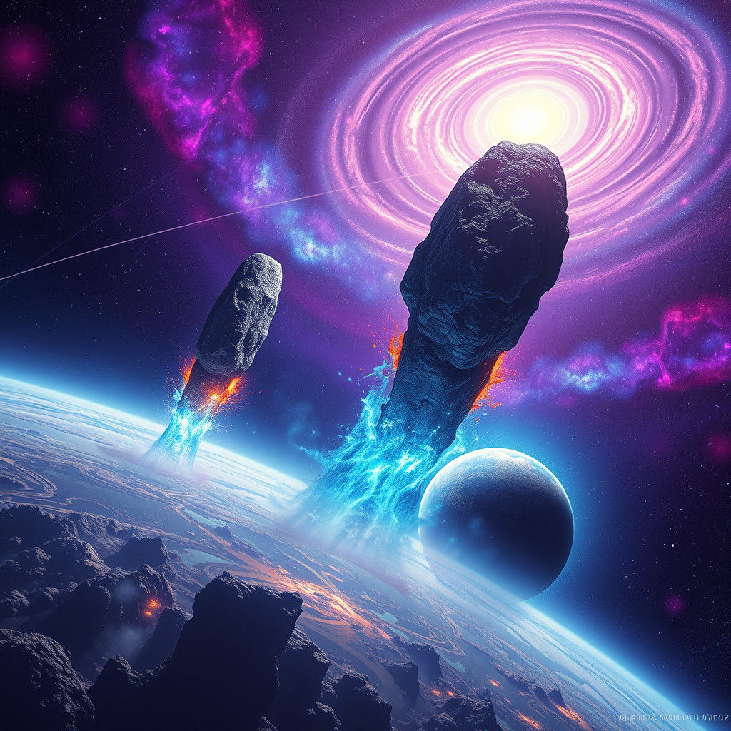 Spectacular Galaxy Ablaze with Meteors in Sci-Fi Style