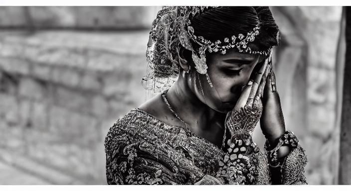 Hyperrealistic Weeping Bride in Cinematic Composition
