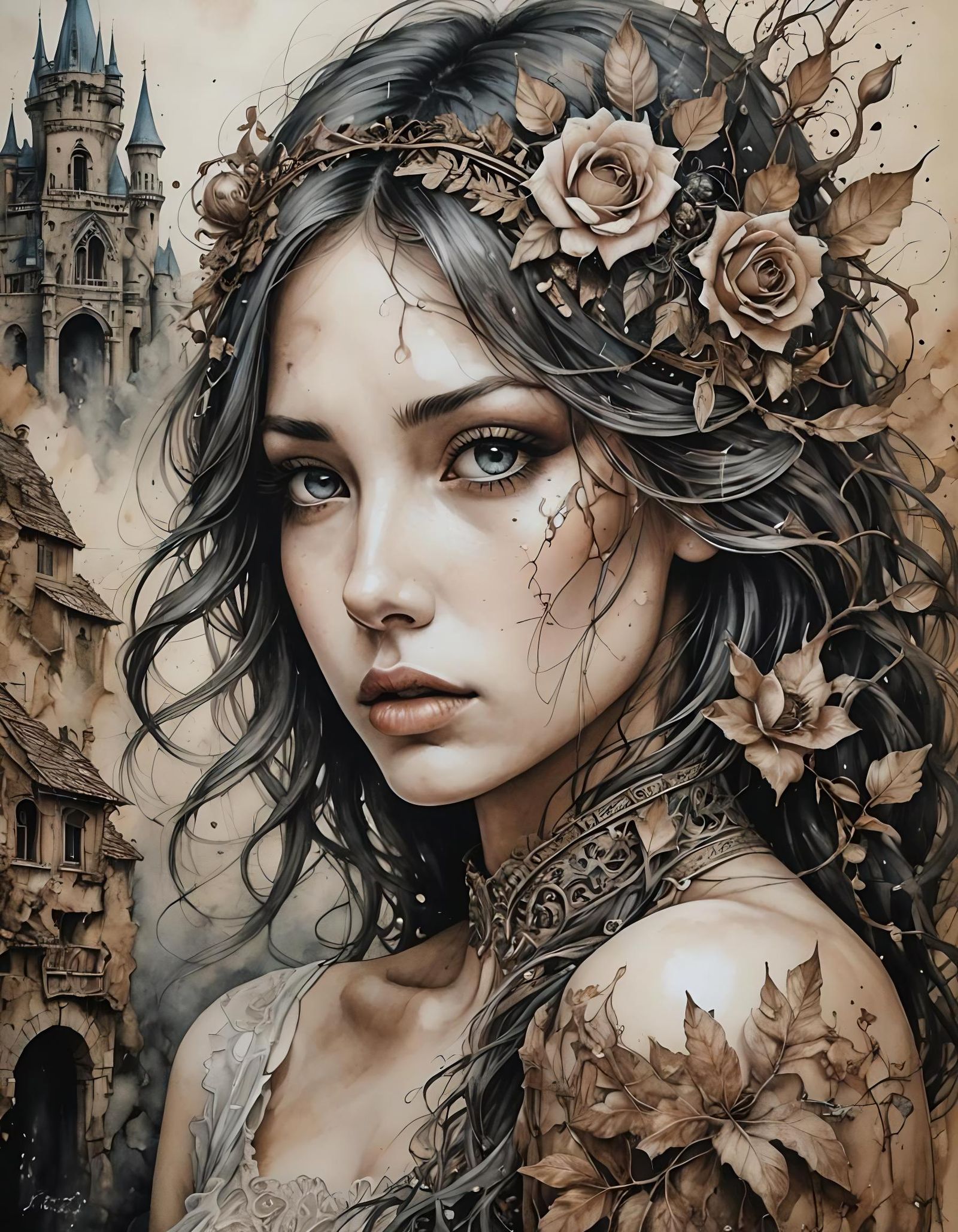 Pencil and watercolour ...