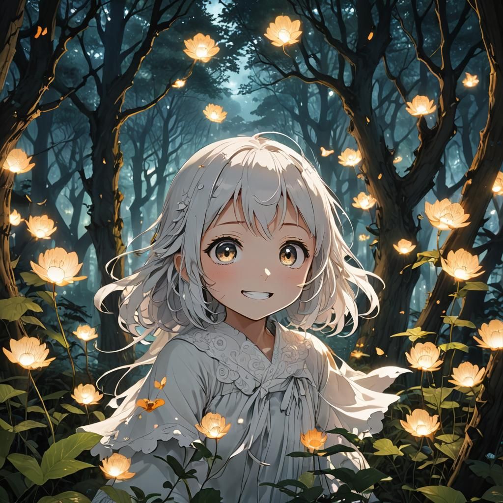 Laughing Ghost in Firefly Forest: Kirigami Artwork