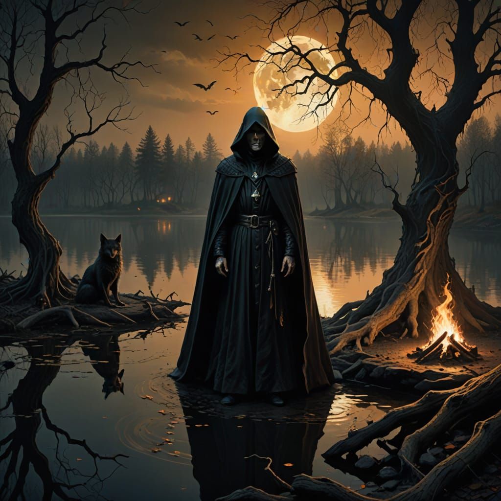 Dark Wizard's Mystic Vigil by Golden Firelight