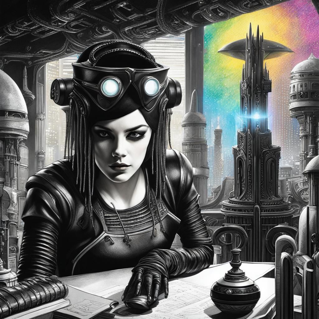 Goth Band: Surreal Crayon Drawing in Cyberpunk Style