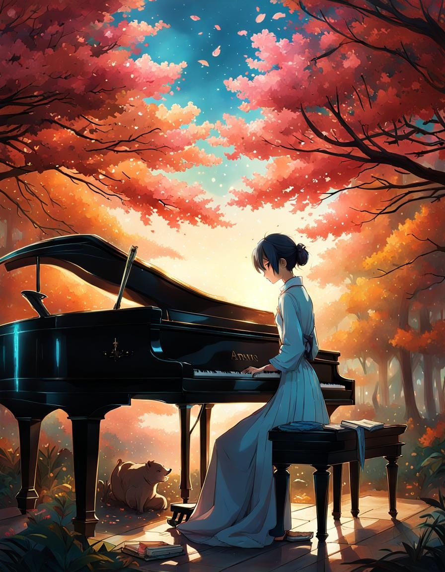 Pianist in Fantasycore Style, Hyperdetailed 8K Resolution