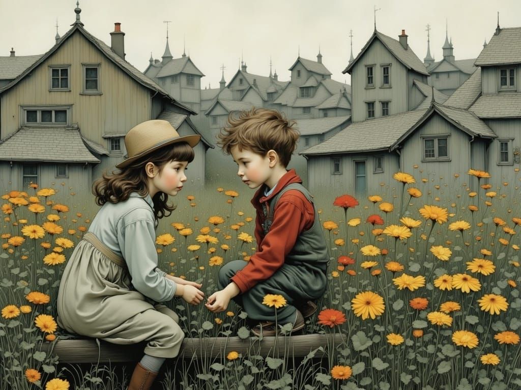 Children's Rooftop Garden in Surreal Style