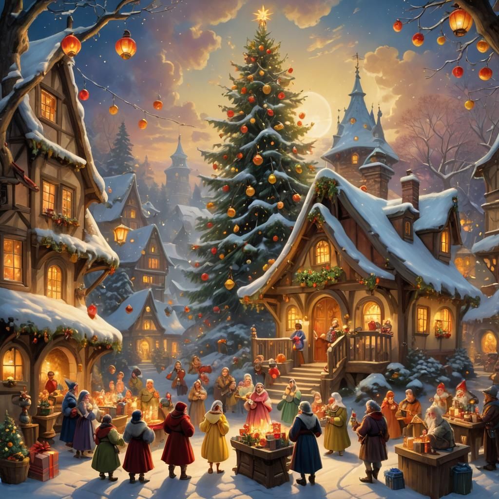Snow White's Christmas: A Fairytale Oil Painting