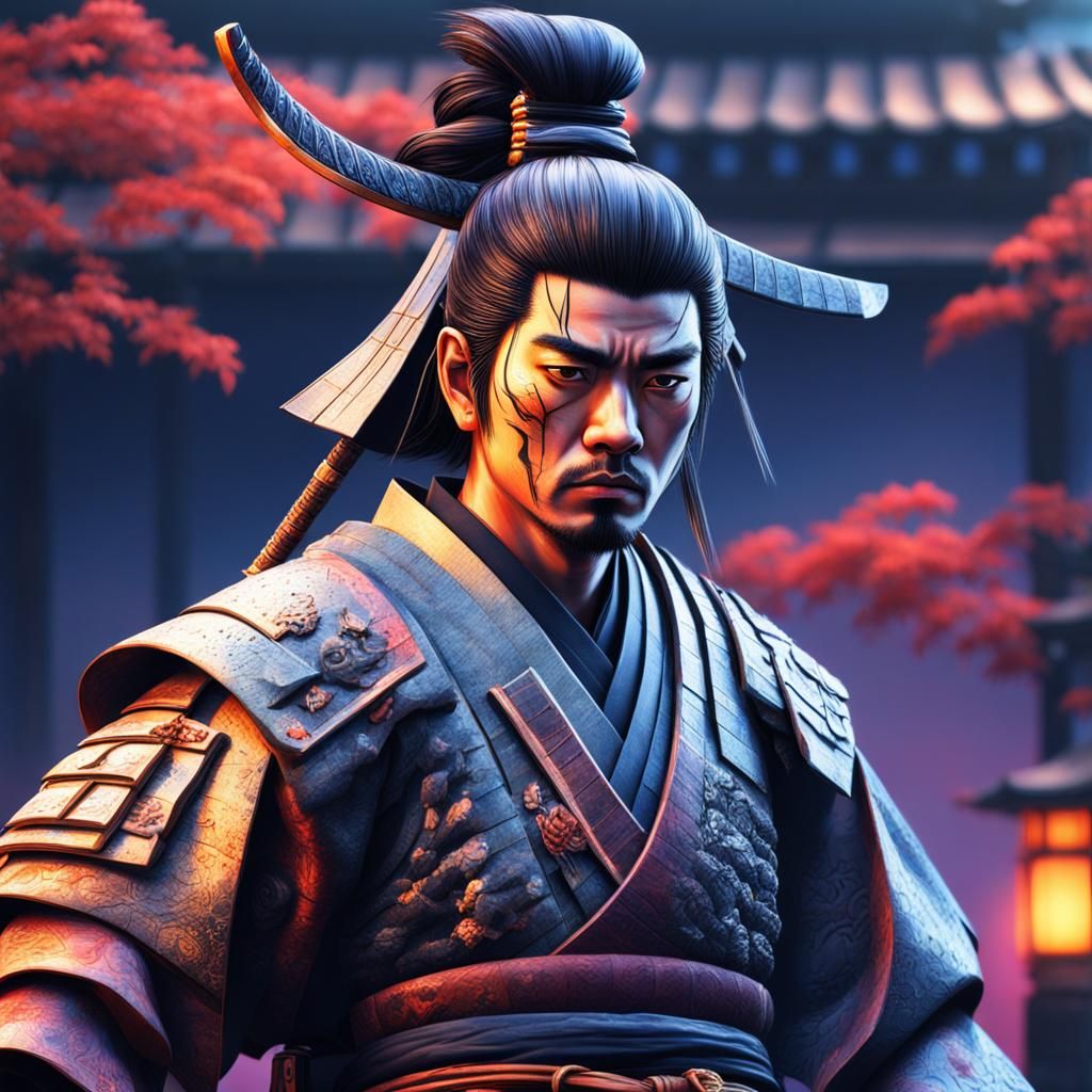 Cute Japanese Samurai in Splash Art Style