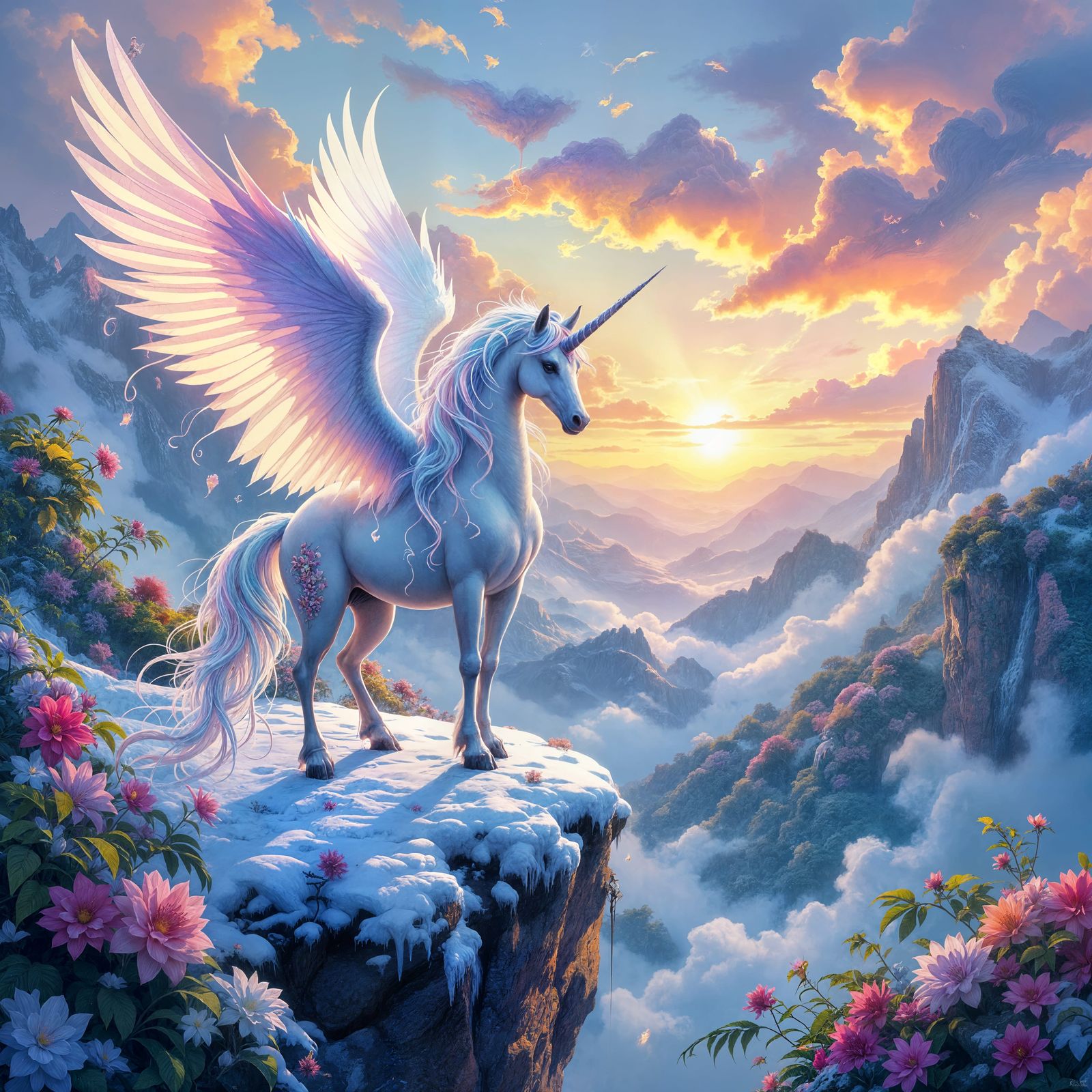 Majestic Fantasy Creature at Sunrise Over Rainforest