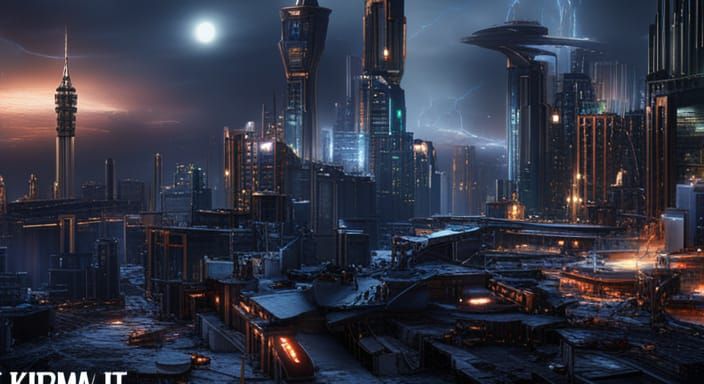 Sci-Fi Cityscape Concept Art in Mortal Kombat Style