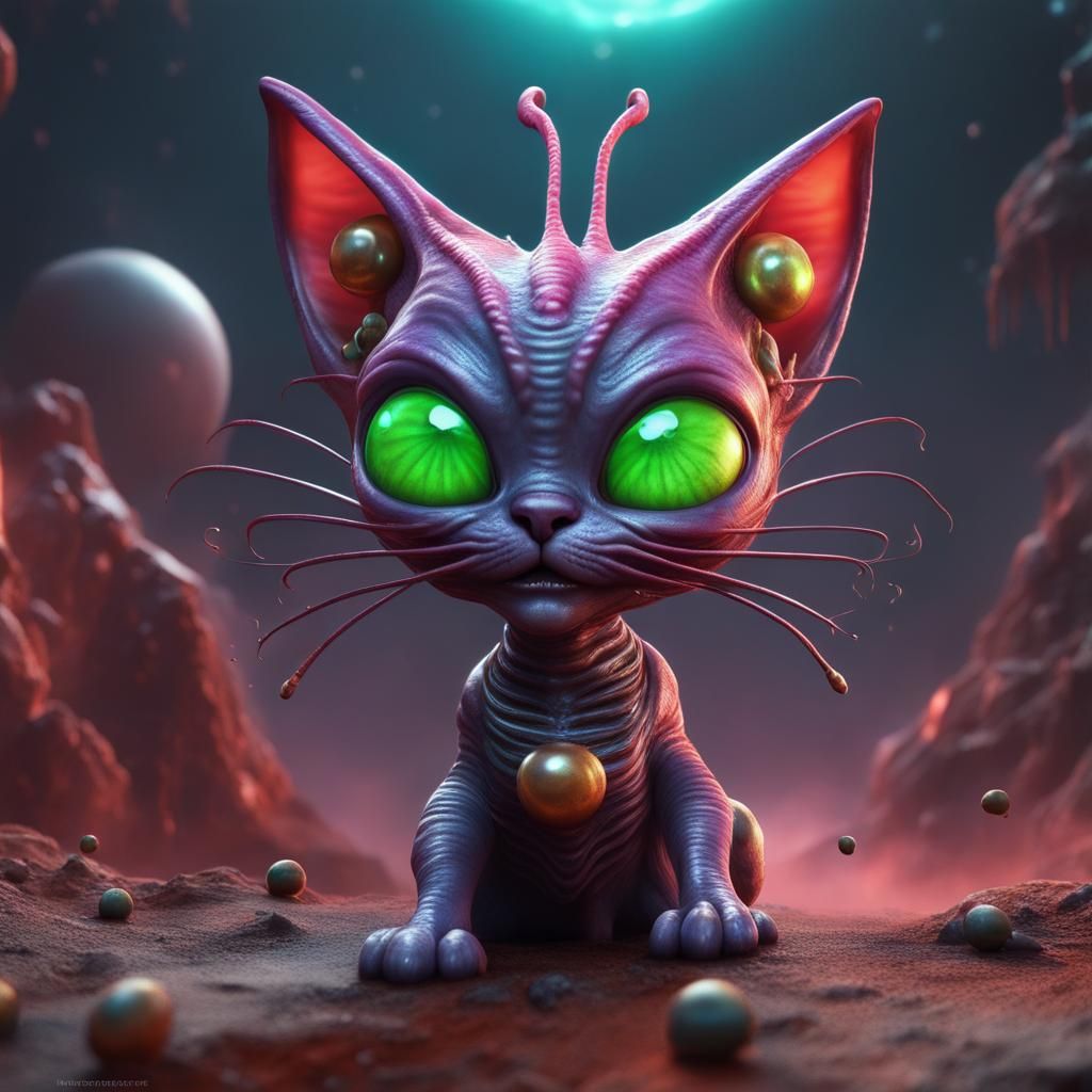 Fantastical Alien Cat Character in Detailed Matte Painting