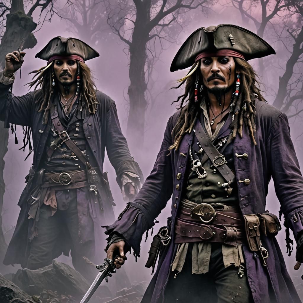 Captain Jack Sparrow in Haunted Graveyard, Dark Fantasy Art