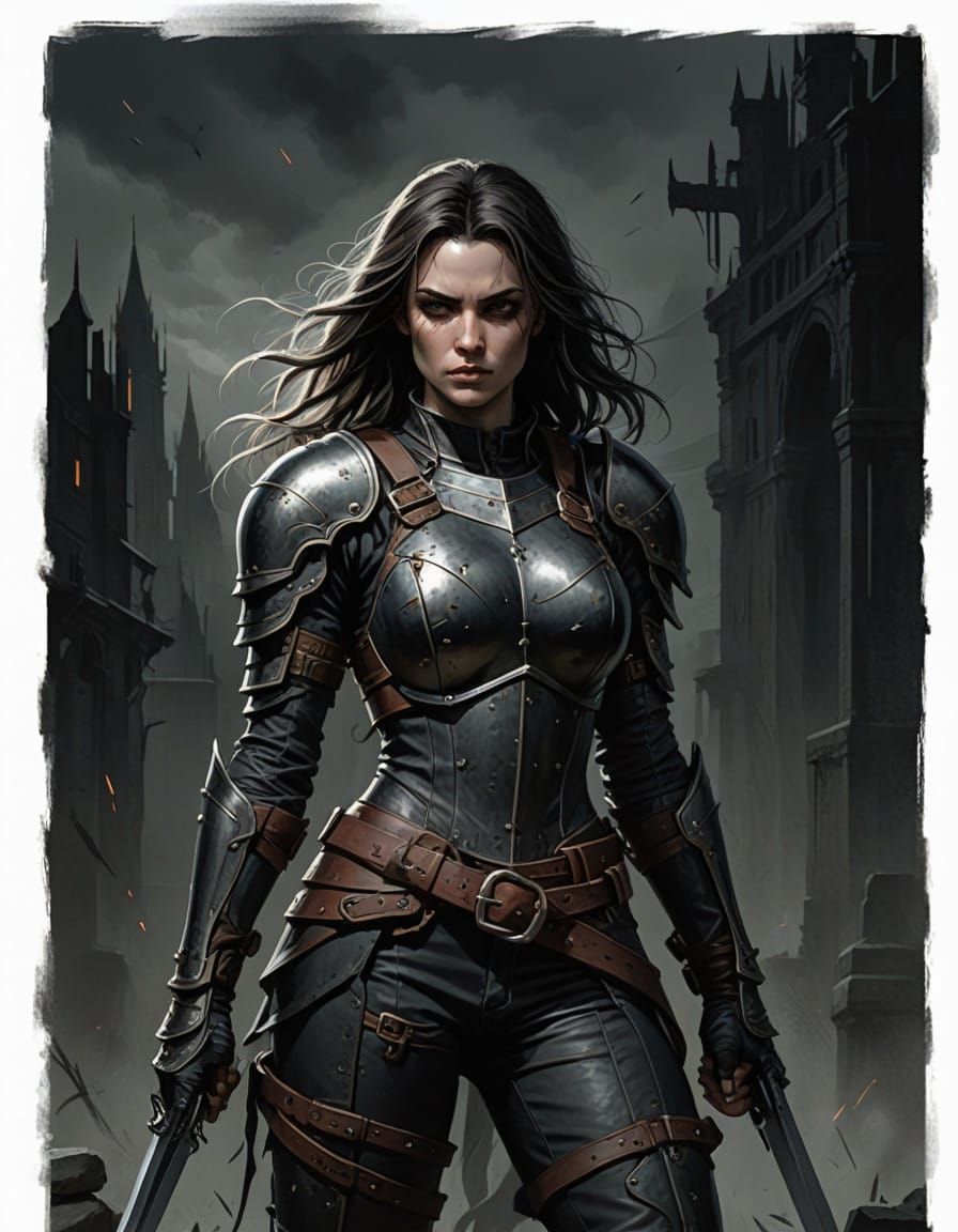 Fearless Female Warrior in Grim Dark Armor