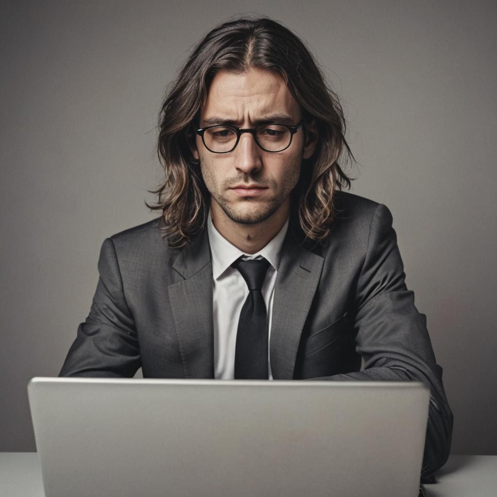 A Troubled Executive Stares at Screens