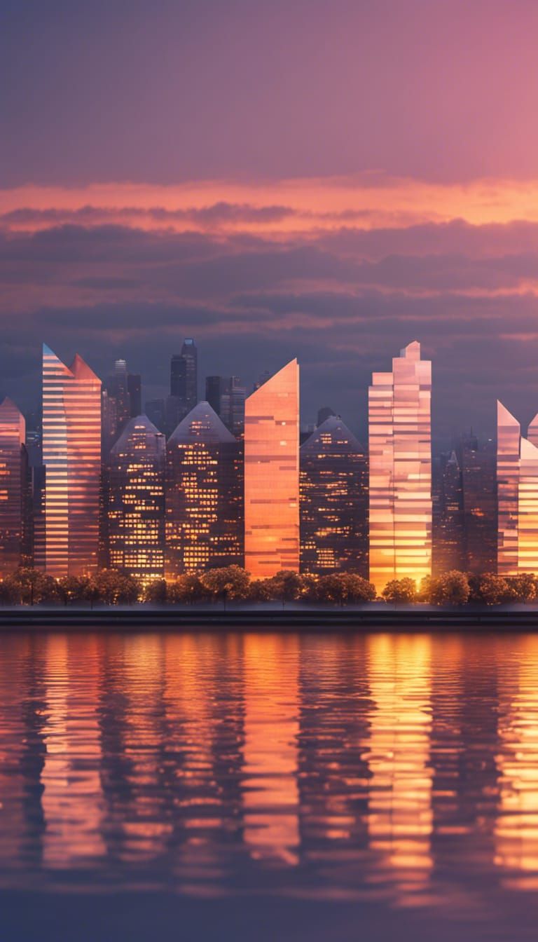 Origami Cityscape at Sunset in Papercraft Style