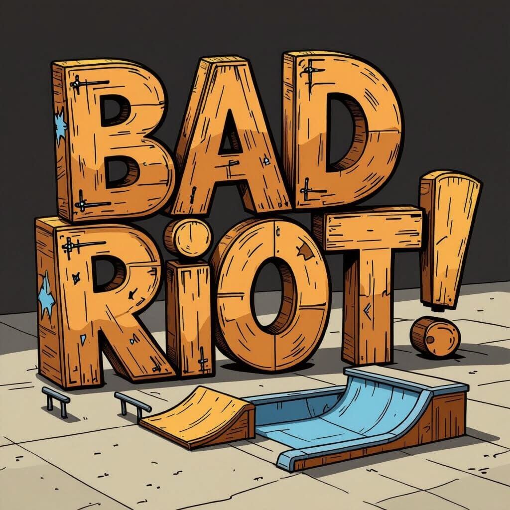 BAD RIOT! Skatepark Ramps Cartoon Illustration
