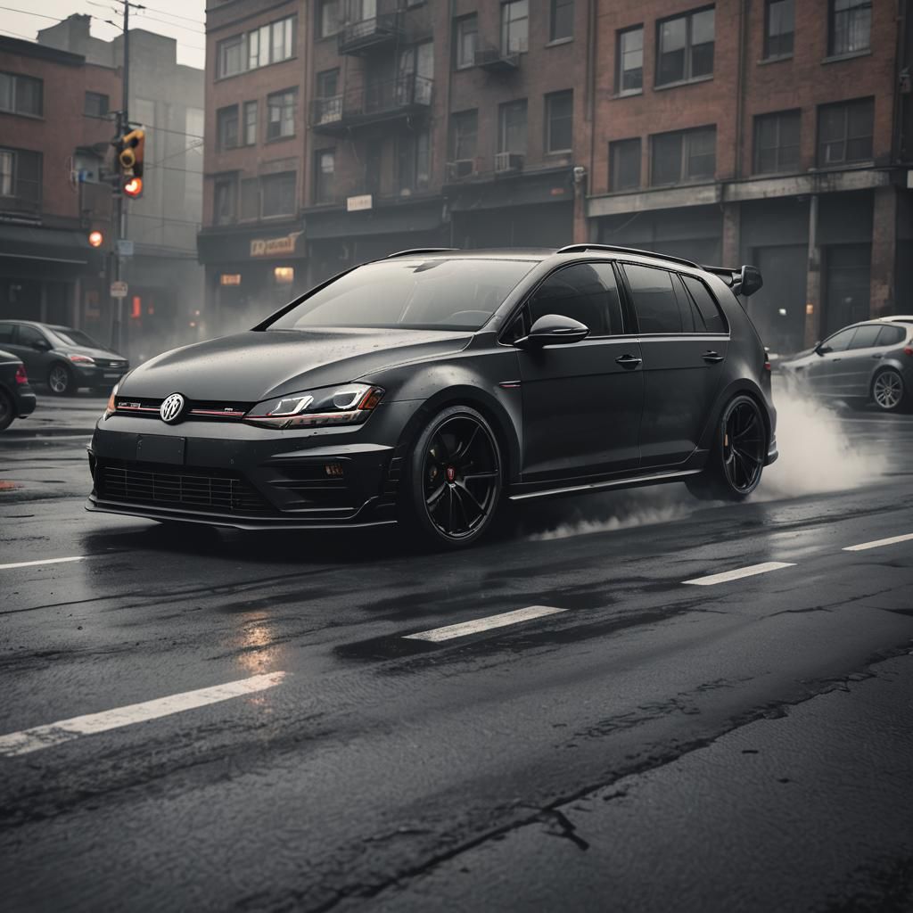 Black Widebody VW Golf 7R Variant Concept Art