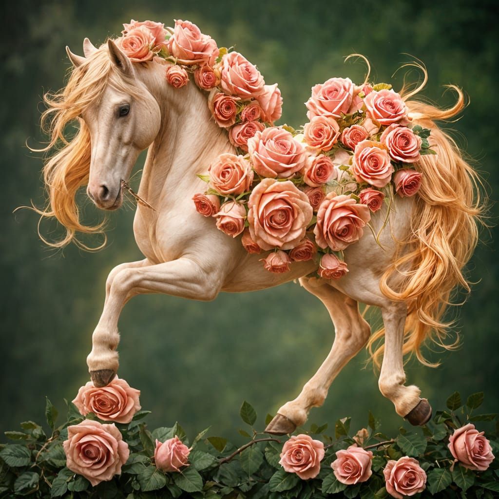 Elegant Horse Amidst Blooming Roses
