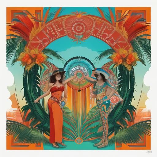 Art Deco Mayan Collage with Jungle Animals