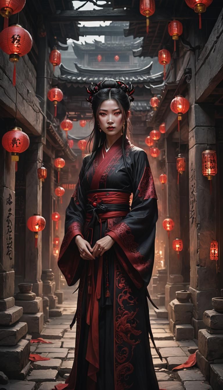 Demonic Woman in Dimly Lit Lair: Digital Painting