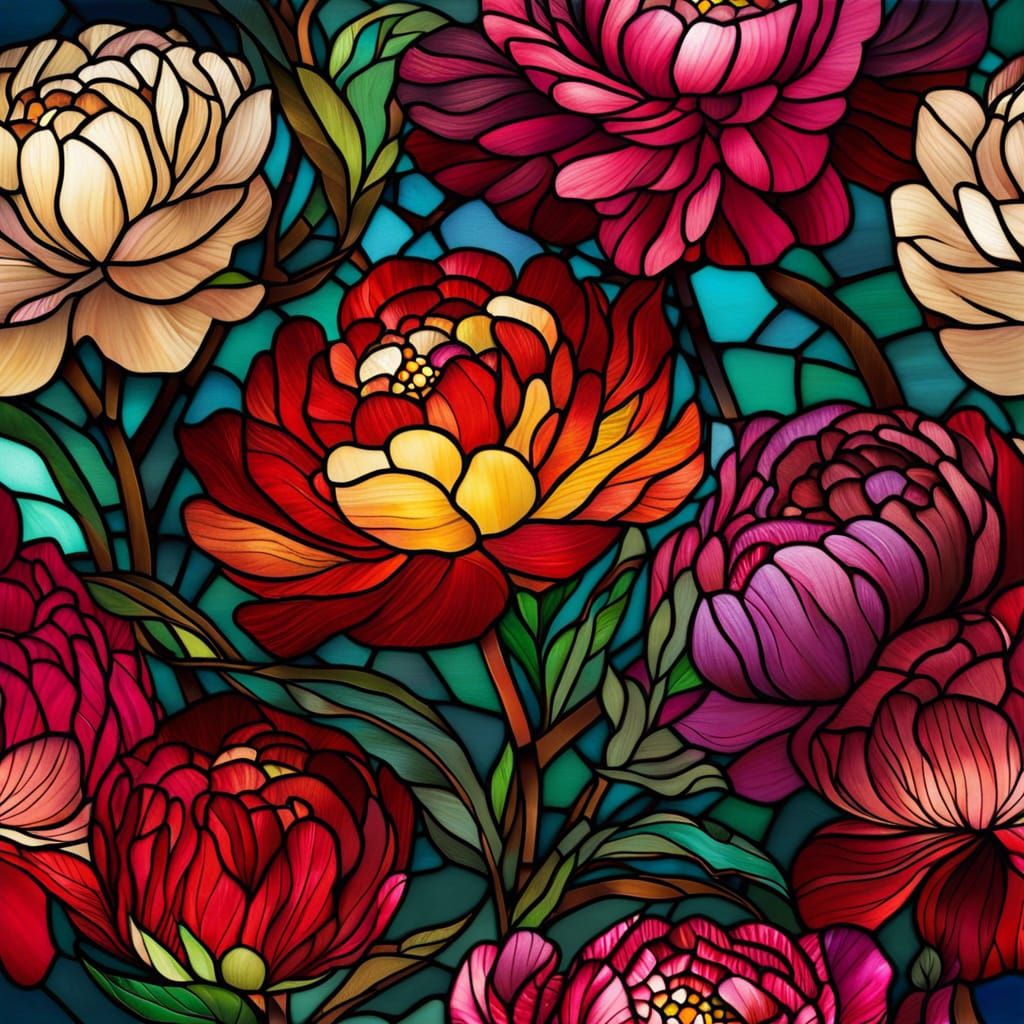 Stained glass peonies
