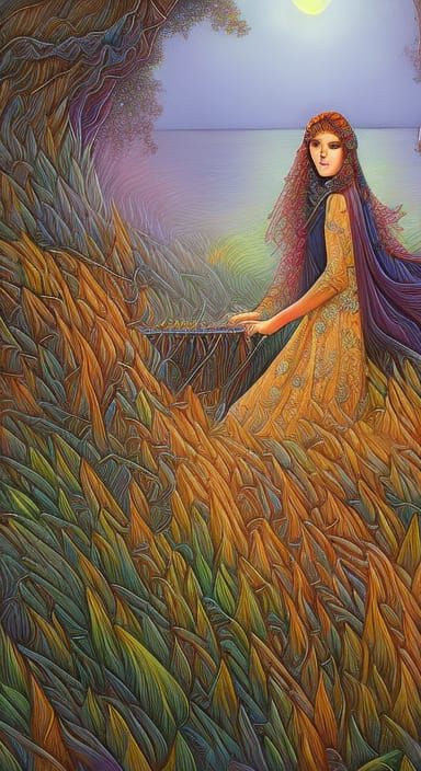 Redhead in Tulip Field: Photorealistic Rainbow Art