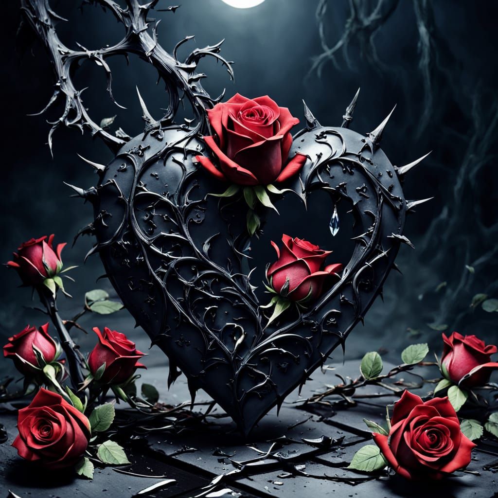 Macabre Gothic Valentine Art with Broken Heart