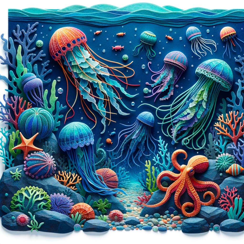 Vivid Felt Ocean Floor Teeming with Marine Life