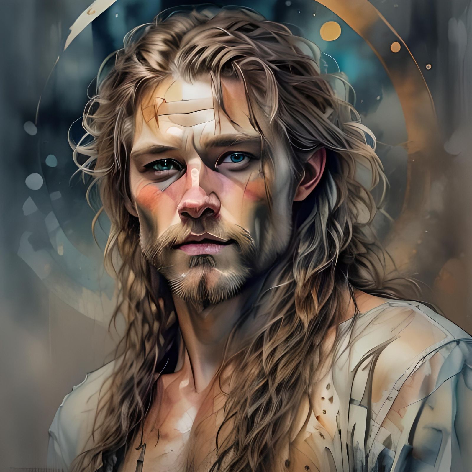 Laughing Norwegian Man Portrait in Ink Style