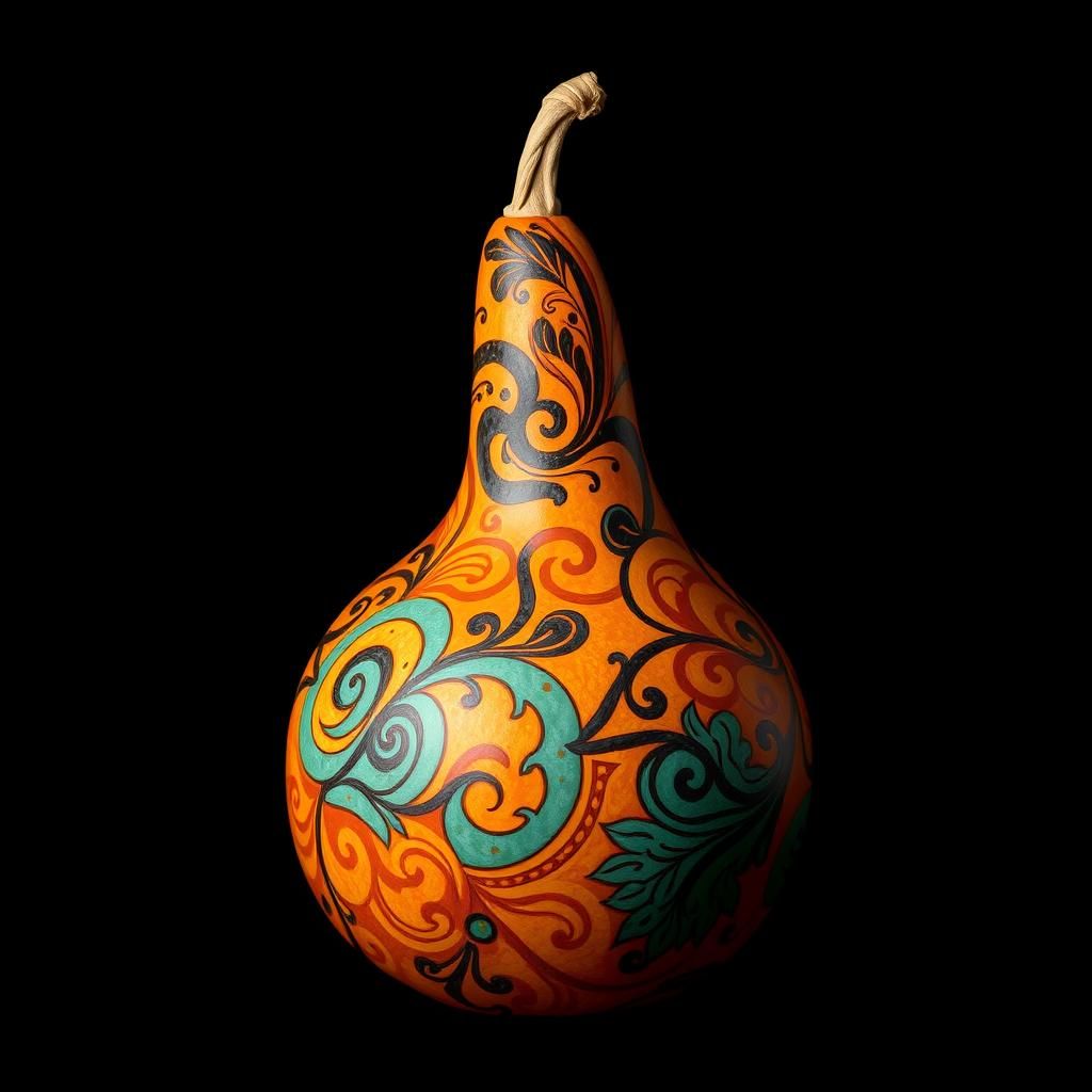 Intricate Miniature Bottle Gourd in Vibrant Folk Art Style