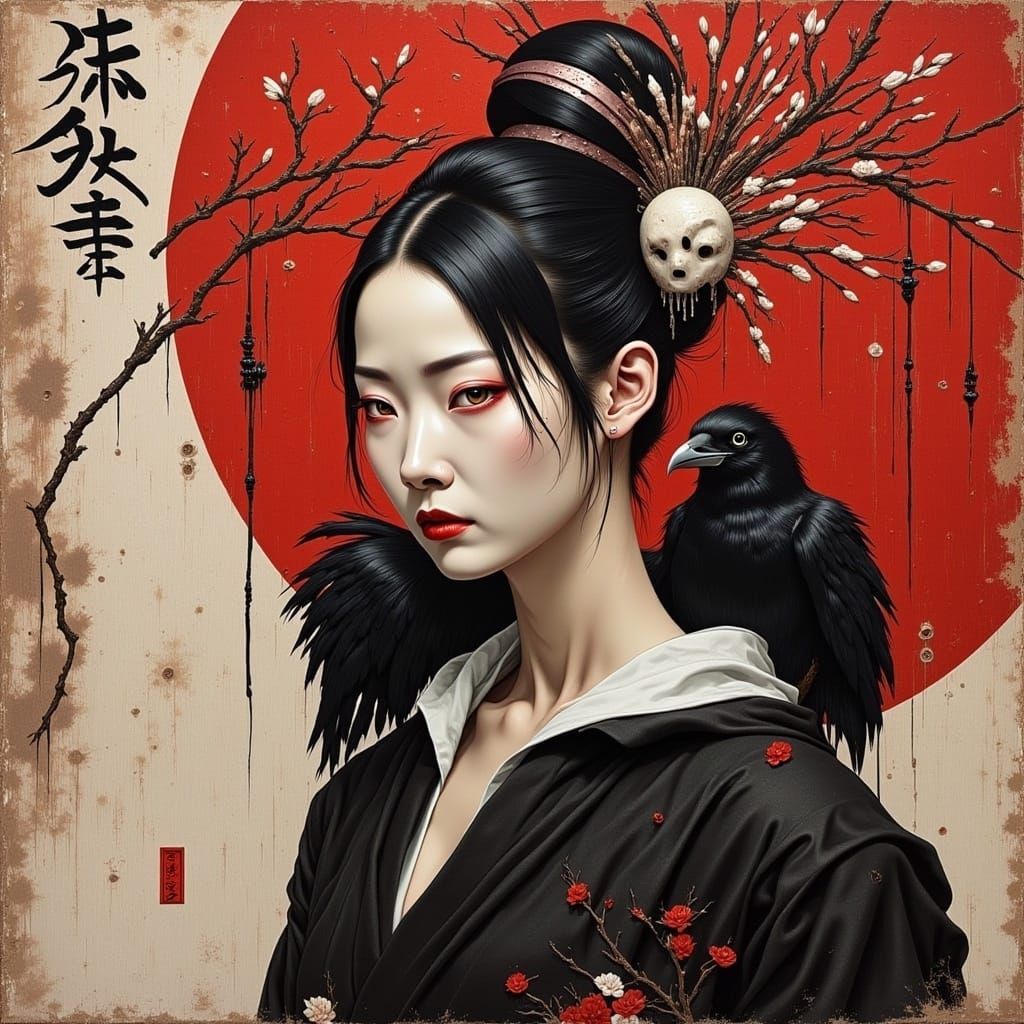 Asian Android Geisha Serenely Surrounded by Mystery