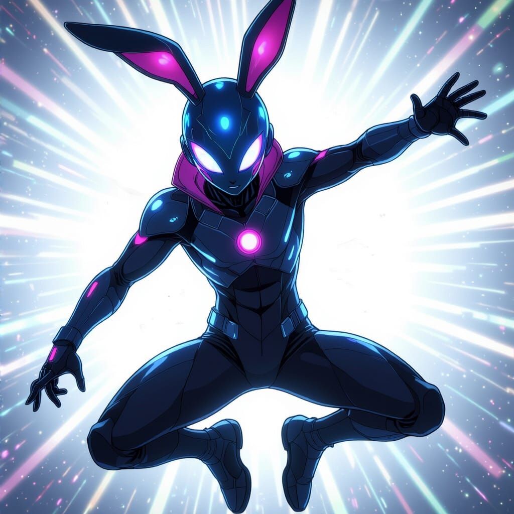 Holographic Alien Rabbit Warrior in Cosmic Space