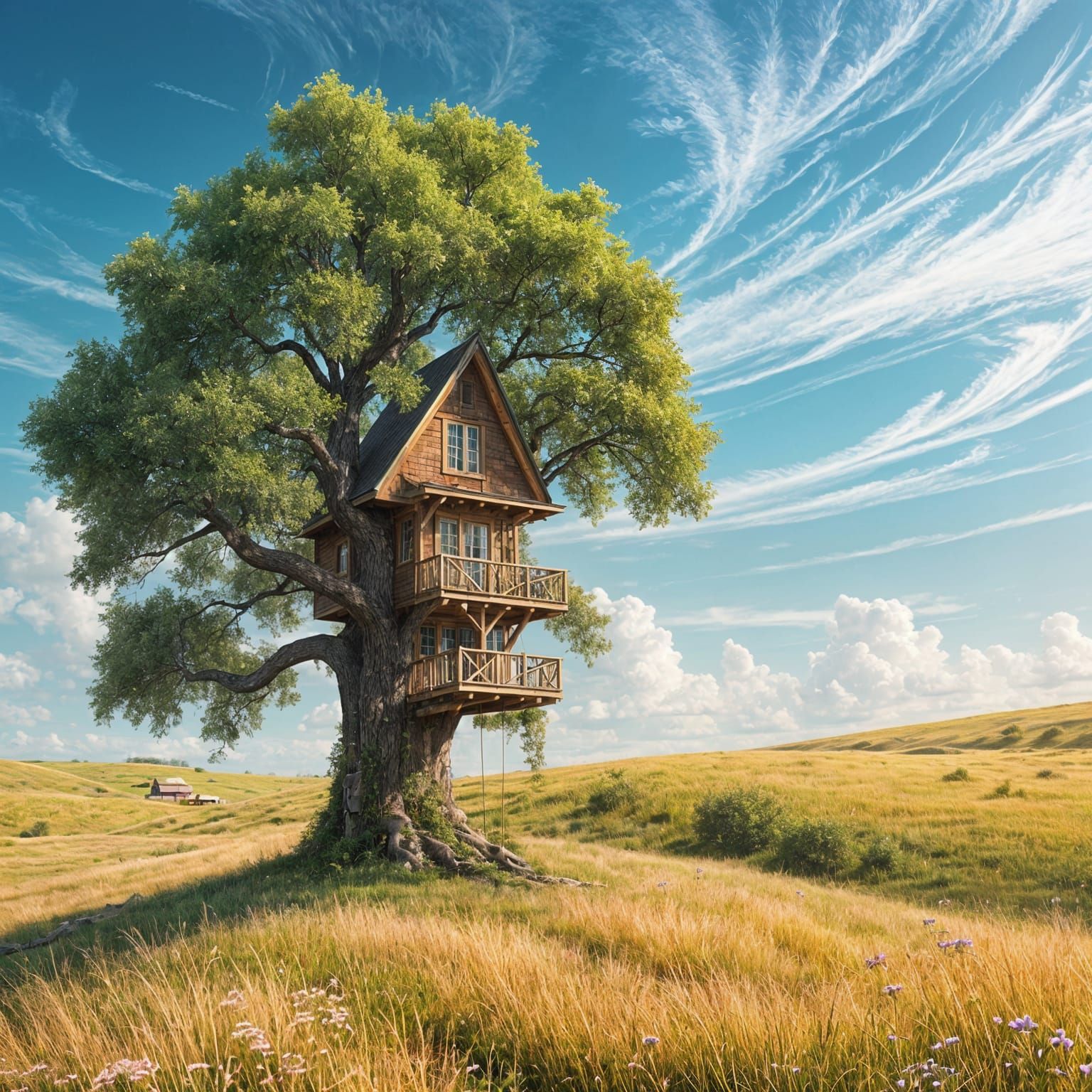 A little treehouse in a prairie