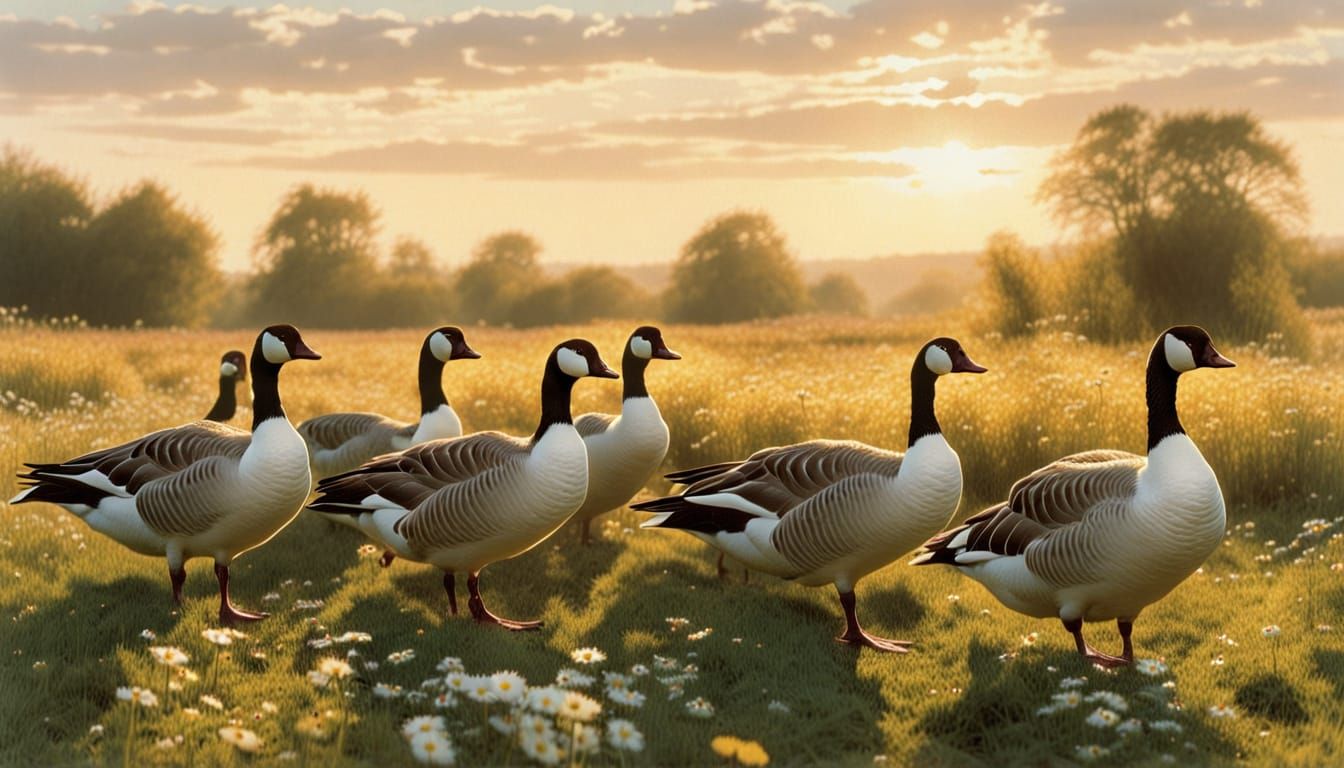 Gingham-Print Geese in Golden Light