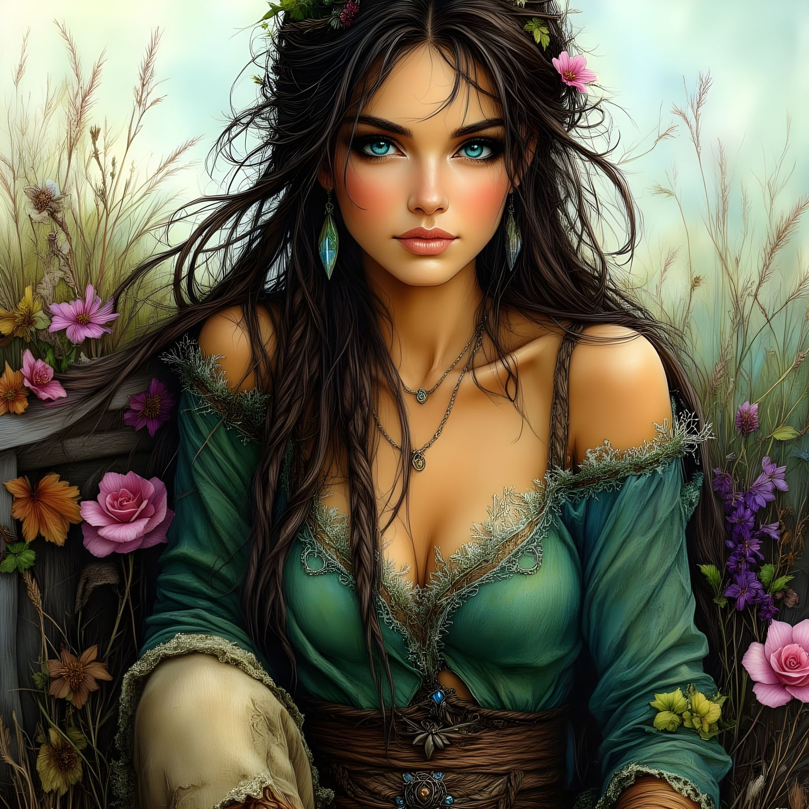 Norse Goddess Gefjun in Romantic Fantasy Style