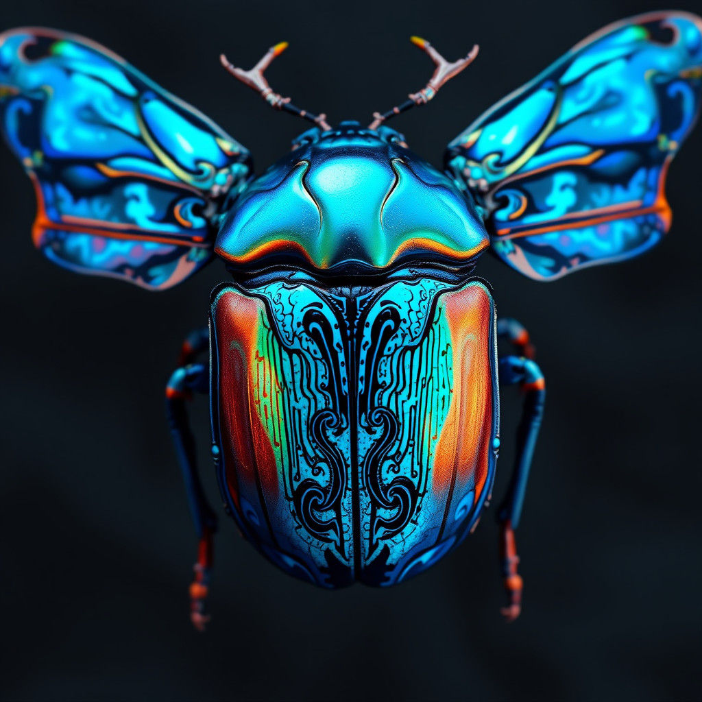 Iridescent Blue Scarab Beetle in Fantasy Style