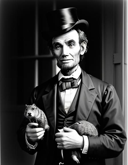 Lincoln in New Orleans Holding a Groundhog