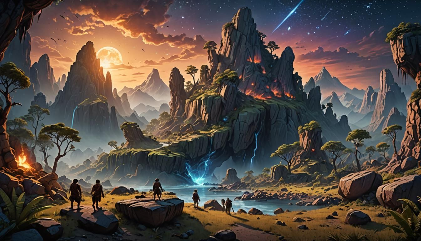 Prehistoric Cavemen Experience VR in Twilight Landscape