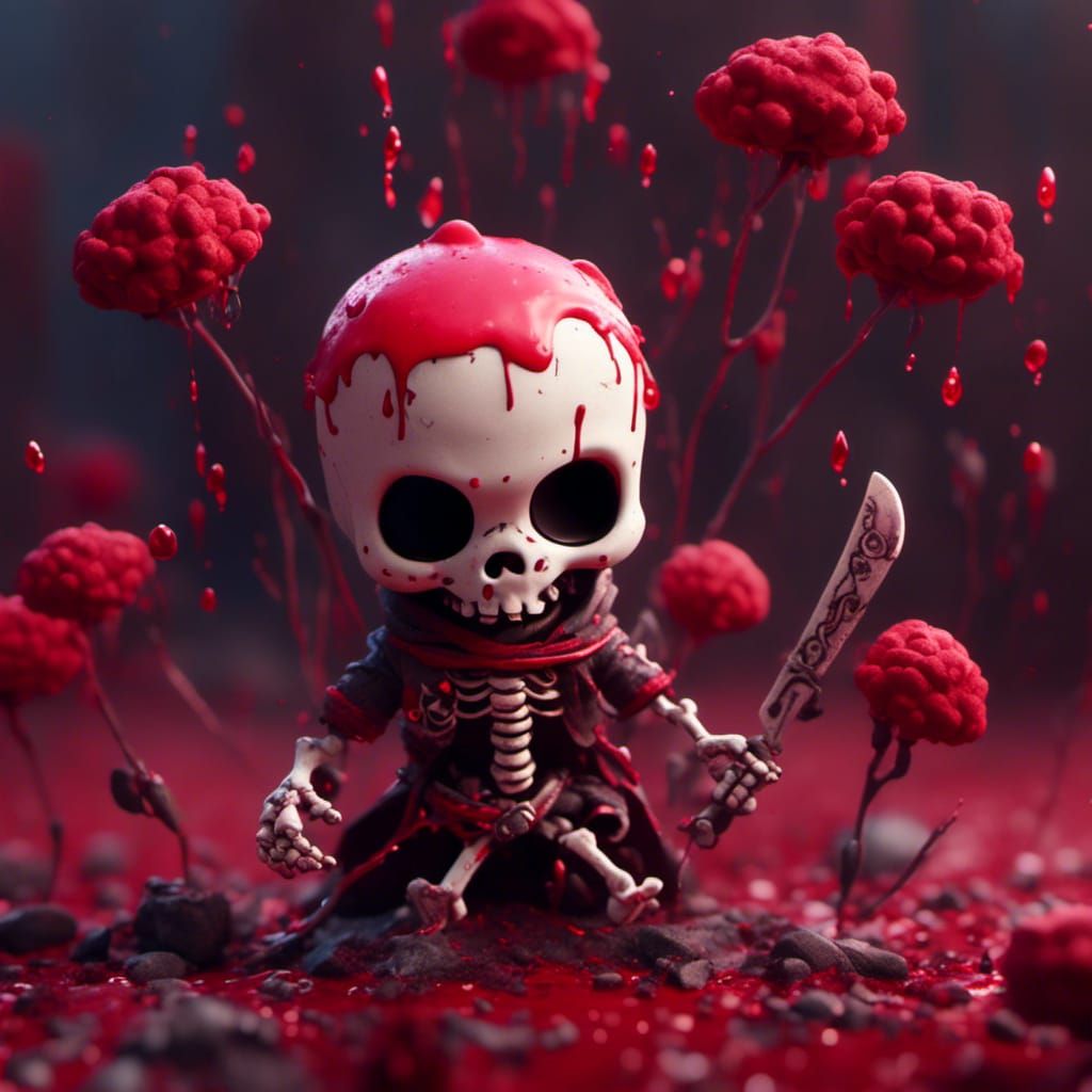 Bloody Chibi Skeleton Rogue: Detailed Matte Painting