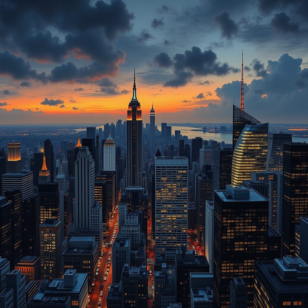 New York City Skyline at Twilight, Hyperrealistic Cinematic ...