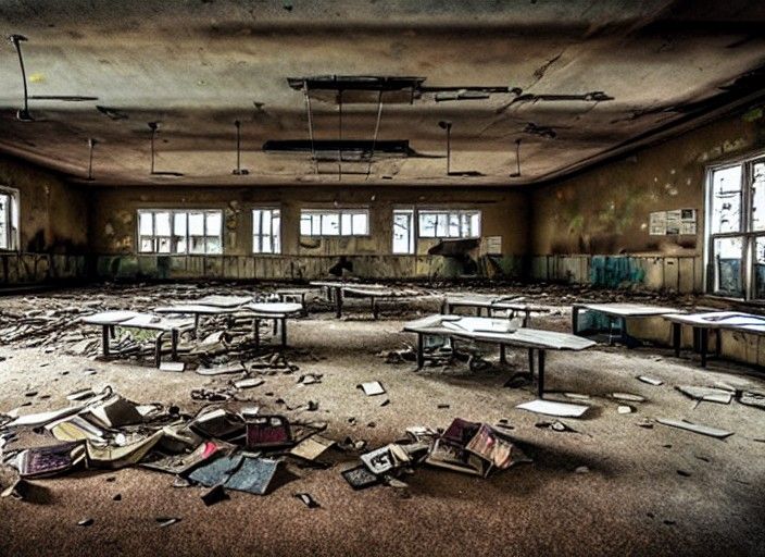 Post-Apocalyptic School Ruins: A Haunting Scene
