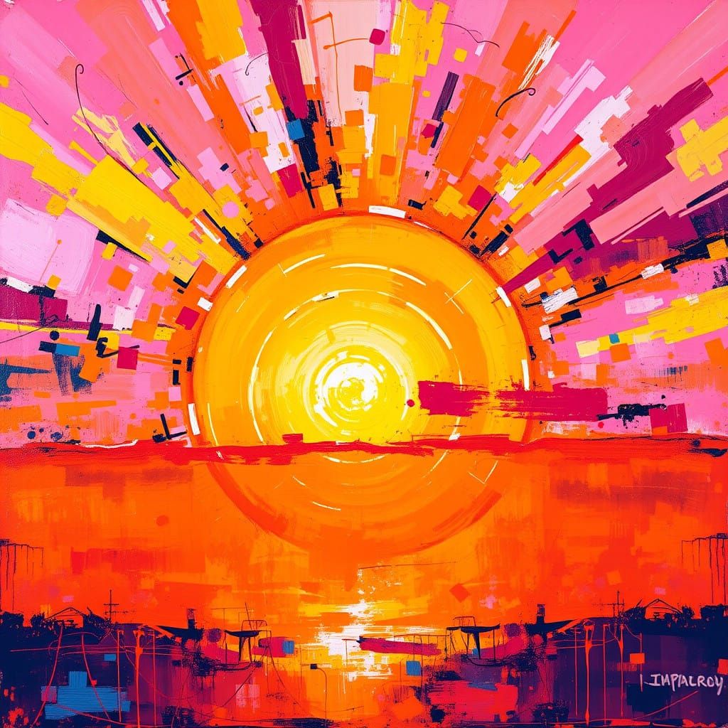 Vibrant Sunset Abstract Artwork in Expressive Brushstrokes