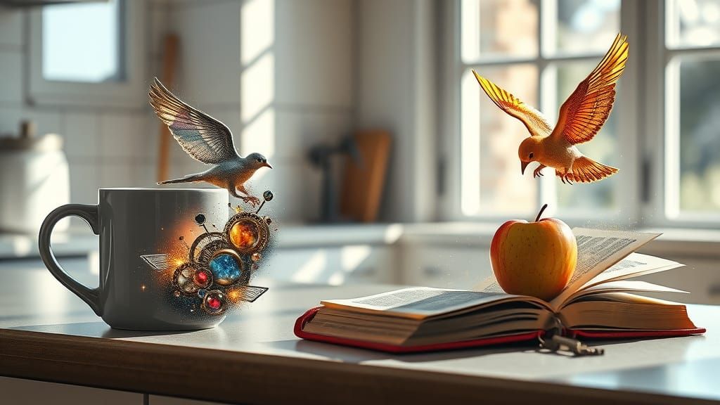 Surreal Kitchen Scene Transforms Reality and Fantasy