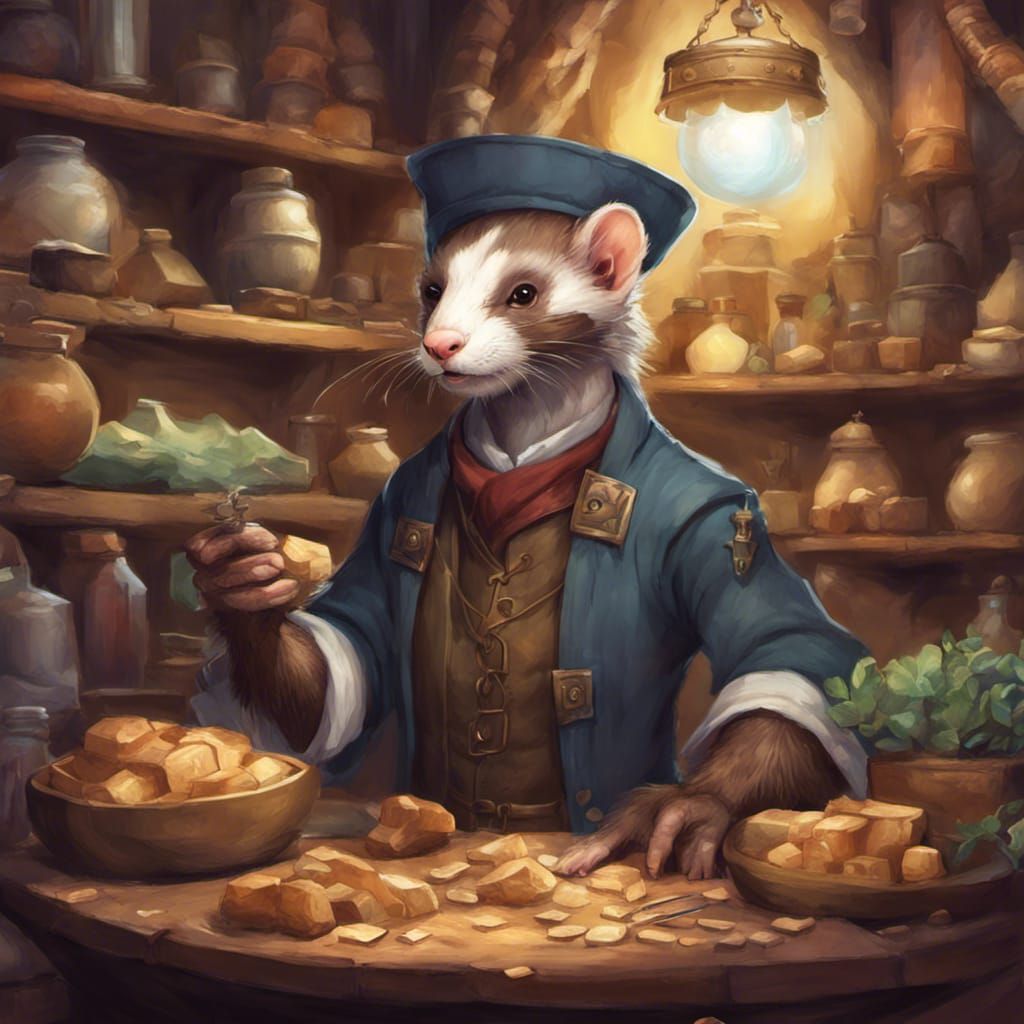 Ferret Merchant in Dynamic Fantasy Illustration