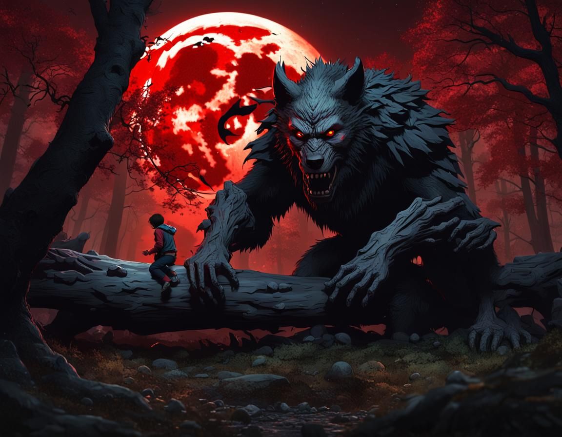 Werewolf Hunt in Eerie Forest: Fantasy Concept Art