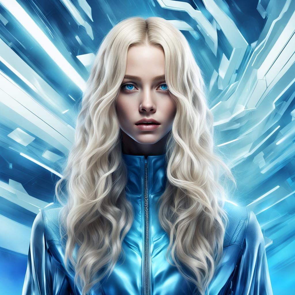 Futuristic Abstract Portrait in Cold Blue Tones