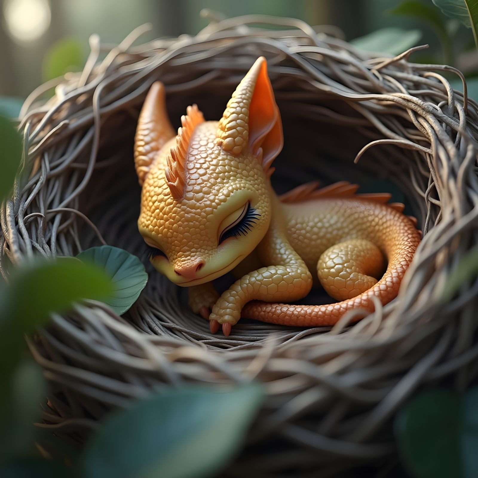 Fantasy Baby Dragon in a Cozy Nest