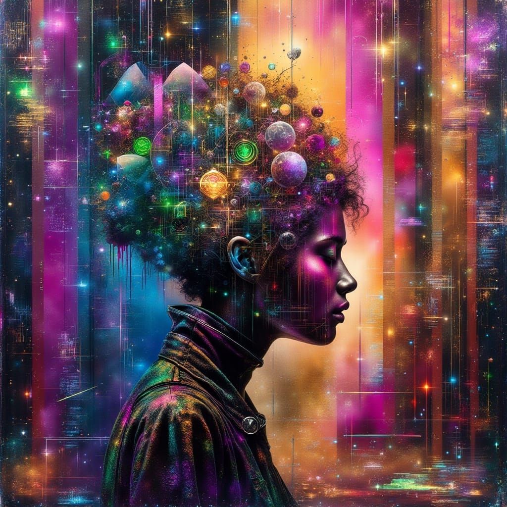 Cosmic Teleportation in Vibrant Denim