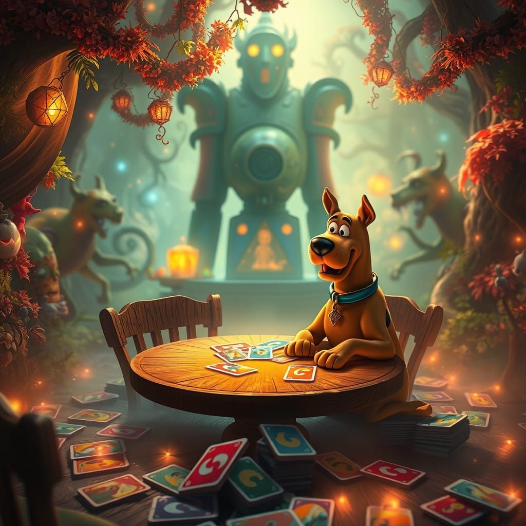 Scooby Doo Plays Uno in Whimsical, Dreamlike Atmosphere
