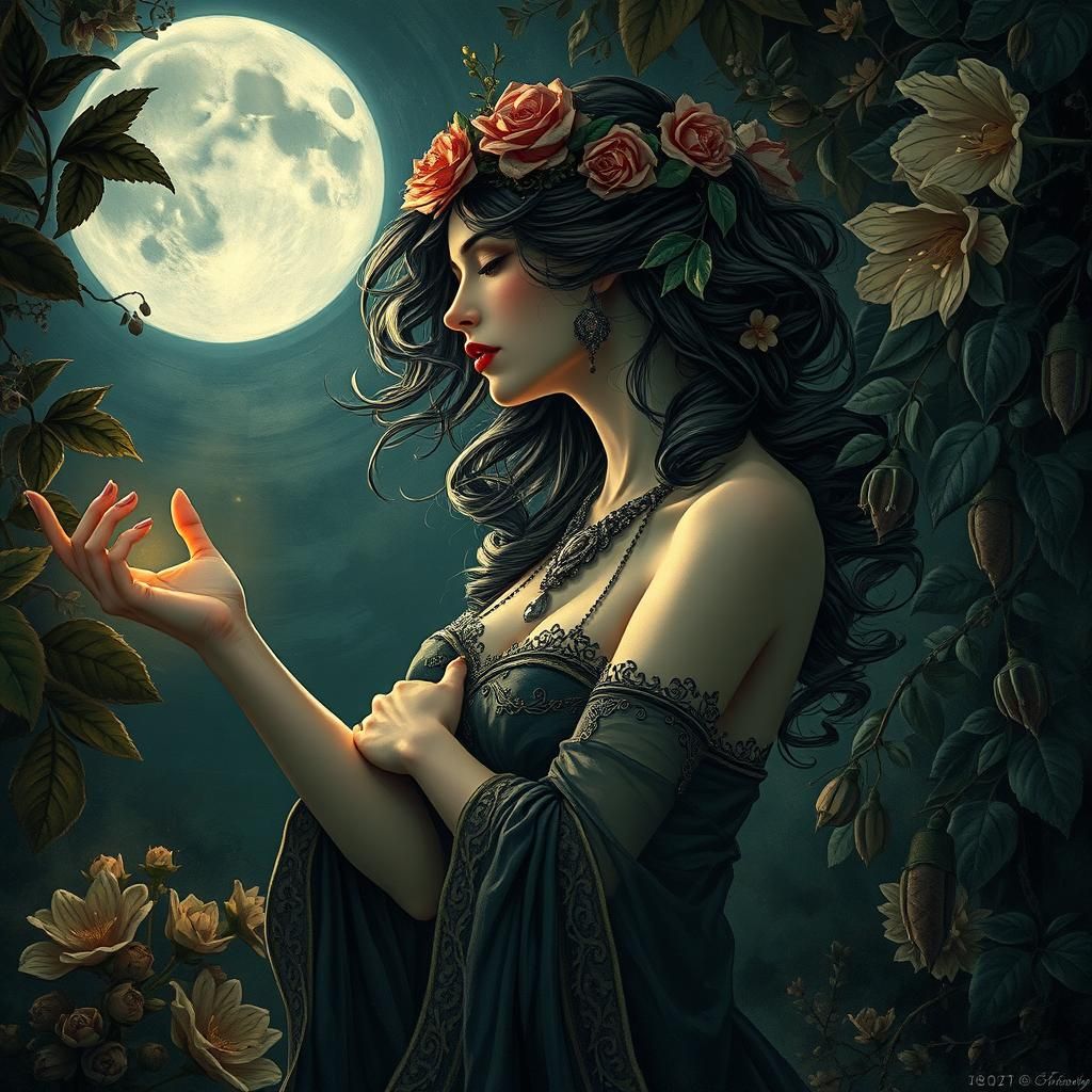 Moonlit Dance: Art Nouveau Fantasy Portrait