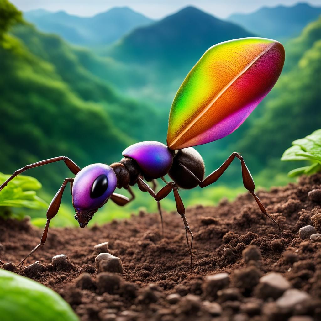 Iridescent Ant in Lush Forest, 3D Render