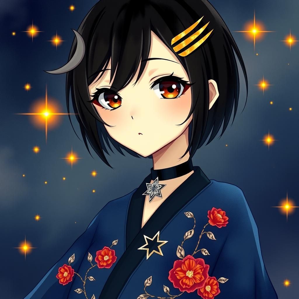 Ethereal Anime Woman in Velvety Night Sky